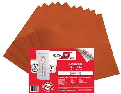Orafol (10 Sheets) Oracal 651 Adhesive Craft Vinyl for CricutSilhouetteCameoCraft CuttersPrintersand Decals 12" x 12" Gloss Fin