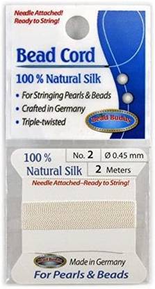 Bead Buddy 0.45mm Natural Silk Cord Thread with Attached Needle - Ideal for Jewelry Making - 2m Long