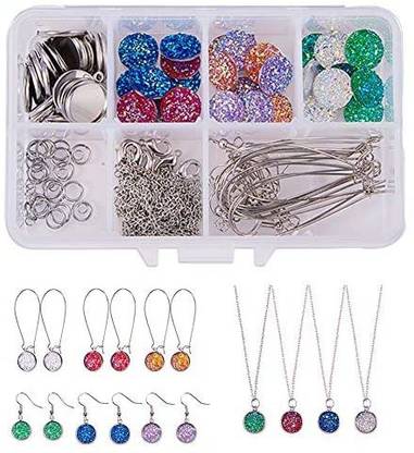 SUNNYCLUE 1 Box DIY 14Set Druzy Jewelry Necklace Earrings Making Kit - 24pcs Flat Back Druzy Resin Cabochons 12mm24pcs Blank Dangl