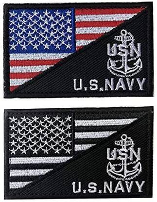 Antrix 2 Pcs USA Flag/US Navy USN Army Anchor Tactical Morale Emblem Badge Hook Loop Patch for Jeans Jacket Vest Military Unifo