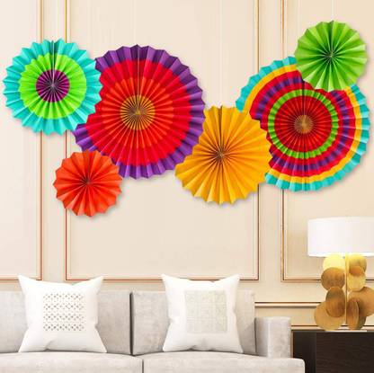 DECOR MY PARTY Multicolor Round Paper fan for decoration / Hanging Paper Decoration Items