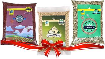 motherkart Premium Multigrain Combo Pack - Bajra + Ragi + Jowar Whole Grain (1+1+1= 3KG) Pack Whole Wheat