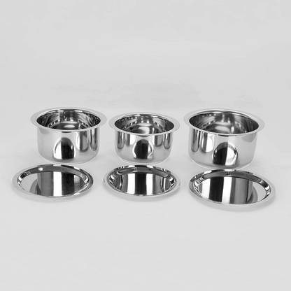 Friends Club Stainless Steel Set Of 3 Sandwich Bottom Unique Stylish Design Newest Arrival For Festival Season Handi Set,Tope Combo,Tapeli,Patila Sets,Serving Pots Handies,Cooking Bowl,Cookware Set,Kitchen Cook set/Pot Chetty Kitchenware And Home Appliances Combo Bowl Set Copper Bottom Patila Sets Rasoi Bartan KitchenWare Flat Base Heavy(22) Cookware Taupe and Serve Pot Pan Size No. 10 To 12 Capacity( 1Ltr , 1.4Ltr , 1.9Ltr ) Pot with Lid Sets Tope Set with Lid 1 L, 1.4 L, 1.8 L capacity 16.2 cm, 18.3 cm, 19 cm diameter
