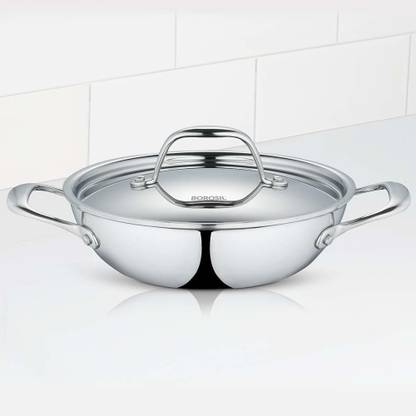 BOROSIL 5-Ply Stainless Steel Kadhai,2.4L,24 Cm Kadhai 24 cm diameter 2.4 L capacity