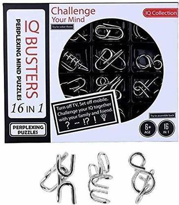 M-Alive 16 in 1 Stainless Steel Metal Wire Classic IQ Puzzle Perplexing Mind Assembly and Brain Teaser Magic Puzzles Game for All Age Group Set