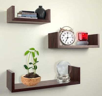 Montreal  Wooden U Shape Floating Wall Rack Shelves Set of 3 Black MDF (Medium Density Fiber) Wall Shelf  (Number of Shelves - 3) MDF (Medium Density Fiber) Wall Shelf