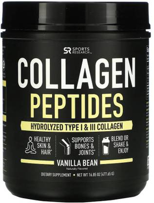 Sports Research Collagen Peptides Hydrolyzed Type I & III Collagen Vanilla Bean 16.85 oz