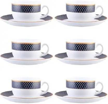 LAOPALA DIVA Pack of 12 Opalware La Opala Sovrana Regent Blue Opalware Cup and Saucer Set 160 ml (Set of 6)