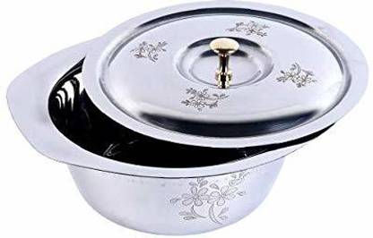 SHREE BALAJI Metal Craft Designer Stainless Steel Bottom Casserole/Donge Set, 3-Pieces for Dinning/Servings Pack of 3 Serve Casserole Set