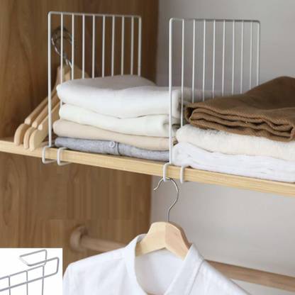 CSM Wooden Racks Closet Shelf Organiser, Shelf- Partitions/Shelf- Seperators/Shelf Dividers (White) - Set of 2 Closet Divider