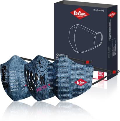 LEE COOPER Lightweight Multi-Layer Printed Design Face Mask For Outdoor Protection, Super Breathable & Reusable Cloth (Pack of 3) LCPRNTDNMMSKPO3 Reusable, Washable Cloth Mask With Melt Blown Fabric Layer
