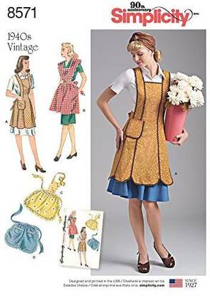 CSS Simplicity US8571A 1940's Vintage Fashion Apron Sewing PatternsSizes S-L