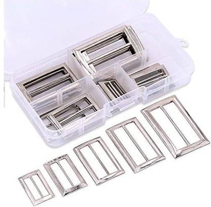 Swpeet 25 Pcs Assoreted Metal Tri-Glide Slides Buckles KitTri-Glide Slides Square Ring Slide Adjusters Buckles Webbing Belts Bu