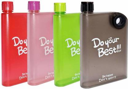 KWICK BOX H2O Notebook Water Bottle Style Ultra Slim Flat Water Bottle (Set Of 4) 380 ml Bottle
