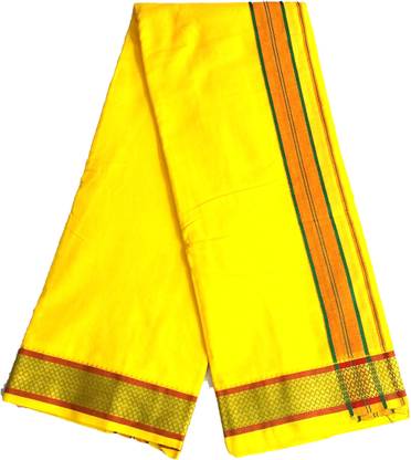 KRISHNA BHAKTI STORE MEN POOJA DHOTI LEMON COLOR Men Dhoti