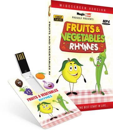 Inkmeo Movie Card - Fruits and Vegetables Rhymes - - Learn About Fruits & Vegetables in a Fun and Easy Manner - 8GB USB Memory Stick - High Definition(HD) MP4 Video