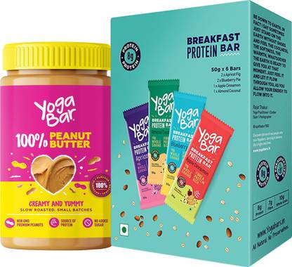 Yogabar Unsweetened Creamy Peanut Butter|Breakfast Bar Variety Pack Tub|box Combo