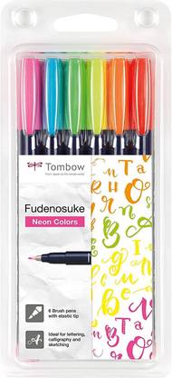 Tombow Fudenosuke Neon Colors Hard Tip, Elastic Tip Brush Pen for Calligraphy