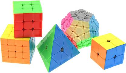 Assemble MoYu Own 2x2 ,3x3 , 4x4 , & Pyramid Triangle with Mega Mix Cube Bundle