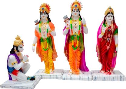 Om Shree Siddhi Vinayak Murti Bhandar Marble Shree Ram Darbar Statue Ram Darbar Marble Murti God Idol Ram Darbar Lord Ram Darbar Home Temple Pooja Ram Darbar For Diwali Decorative Showpiece  -  42 cm