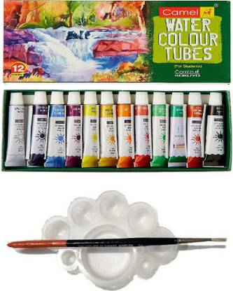 Camlin Kokuyo Student Water Color Tube - 5ml Each, 12 Shades with Tray and Brush
