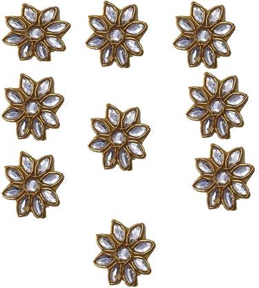 Mass Pro Golden Patch Button Flower Shape Glass Crsytal Moti Handmade Button ( Pack OF 10 ) Suitable For Design Suit Sari Kurti Dupatta ETC . Fabric Buttons
