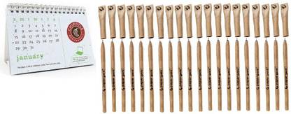 Papergeni Eco-Friendly and Recycled Seed Paper Calendar with Classic Paper Pen Set of 20 (Pack of 2) 2021 Table Calendar
