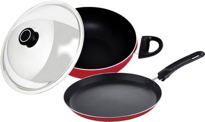 WELLBERG Essential Press Aluminium Cookware set, Red, WBIN-3563 Non-Stick Coated Cookware Set