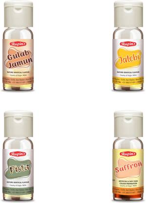 RUPINS Rupin’s Mithai Festive Delight Flavor & Food color Pack, Jalebi, Gulab Jamun, Pista flavour essence & Saffron Food colour, 30 ml, Pack of 4 Pista Liquid Food Essence