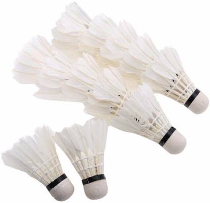 RoyalT Shuttle Cock Father Pack of 10pc Feather Shuttle  - White