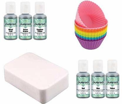 PURENSO Select - Soap Making Kit (500g Opaque, 3 Bottles of Colors, 3 Bottles of Fragrances, 1 Mould)
