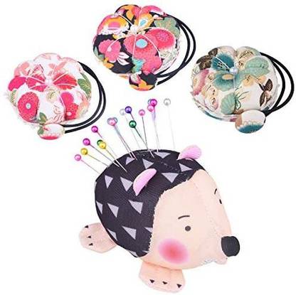 Ancefine 4 Pieces Wrist Band Pins Cushions Wearable Sewing Needle Pin Cushions and Hedgehog Shape Pin Cushion for Cross Stitch DI