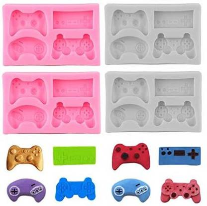 MeiMeiDa 4 Pack Game Controller Fondant Mold Silicone Video Gamepad MoldVideo Game Controller Molds for CandyChocolateCupcake Top