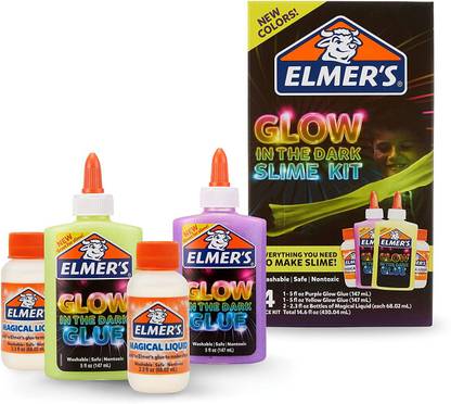 Elmer's Glow in The Dark Slime Supplies Kit Include Glow in The Dark Glue with Magical Liquid Slime Activator, 4 Piece Kit