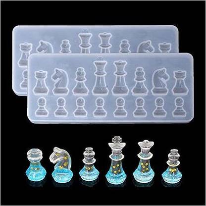ShopUniverse 2Pcs Chess Pieces Resin MoldsInternational Chess Silicone Mold Epoxy Resin Craft Casting Chocolate Candy Fondant Sugar C