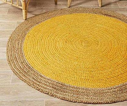 handmakers Yellow, Beige Jute Area Rug