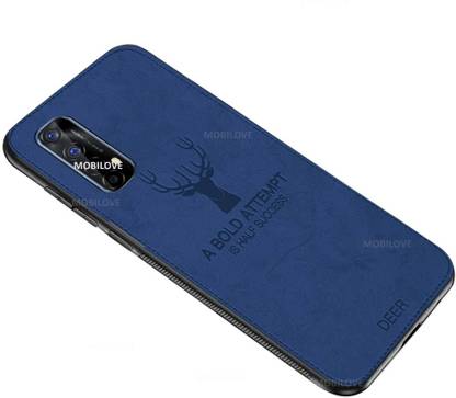 MOBILOVE Back Cover for Realme 7 | Deer Pattern Cloth Texture Leather Finish Soft Fabric Case