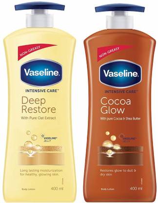 Vaseline Deep Restore and Cocoa Glow Body Lotion ( 2 Pack, 400ml each)
