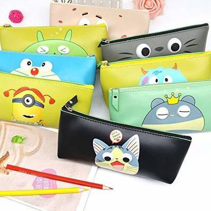 KIDIVO Soft Silicon Assorted Design School Pencil Pouch for Kids to Carry Stationery Cartoon Art Artificial Leather Pencil Boxes