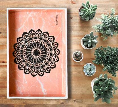 Chaos Doodles Pink Marble texture Handcrafted Large Serving Tray in Gift Box Tray