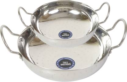 Tall brothers Stainless Steel Thick & Heavy Gauge Traditional design Hammered Kadhai / Tasla With Handle COMBO -6 = 2 Piece set (Size -13+16, Volume -3+5.9 liter) Kadhai 25.5 cm, 31 cm diameter 3 L, 5.9 L capacity