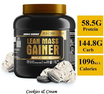 Muscle Science Lean Mass Gainer (Cookies & Cream, 1 Kg / 2.2 lb) Weight Gainers/Mass Gainers