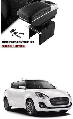 PRTEK Universal Car Armrest Console Storage Box Rotatable Black Leather Center Box A140 Car Armrest