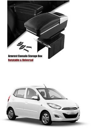PRTEK Universal Car Armrest Console Storage Box Rotatable Black Leather Center Box A76 Car Armrest