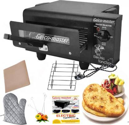 Geico master 1500W Upper and Lower on/Off System Small Electric tandoor Pizza Maker Fish Chicken Tikka Naan Tandoori Roti Cake Baker French Fries Meat Barbecue Chaap Oil-free Fryer (Black)Comboo Electric Tandoor