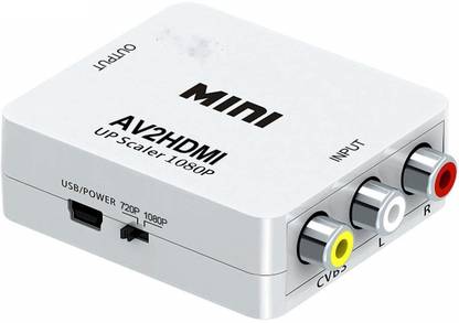 microware Mini AV to HDMI Video Converter Box AV2HDMI RCA AV HDMI CVBS to HDMI Adapter for HDTV TV PS3 PS4 PC DVD Xbox Projector (White) Media Streaming Device