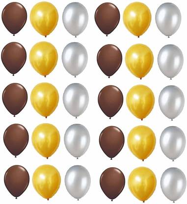 PartyballoonsHK Solid 10 Inch (Pack of 50) Metallic Balloons Brown, Gold & Silver for Birthday Decoration, Decoration for Weddings, Engagement, Baby Shower, 1st Birthday, Anniversary Party, Theme Party, Office Party Balloon (Multicolor, Pack of 50) Balloon