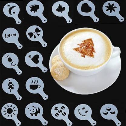 Unborn 16pcs Creative Design Coffee Stencil Coffee Latte's or Hot Chocolate Design Template Strew Pad Duster Spray Art Coffee Stencils