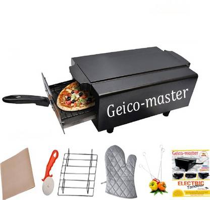 Geico master Big XXL Large Cast Iron and Aluminium and Rubber Electric Tandoor with Pizza Cutter, Magic Cloth, Tray, Shockproof Legs, Recipe Book (Black) Electric Tandoor