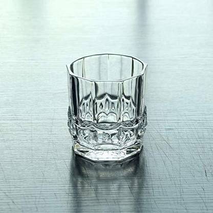 Bloriza (Pack of 6) Hexagon Shape Engraved Glass-225 ml (Pack of 6) Glass Whisky Glass